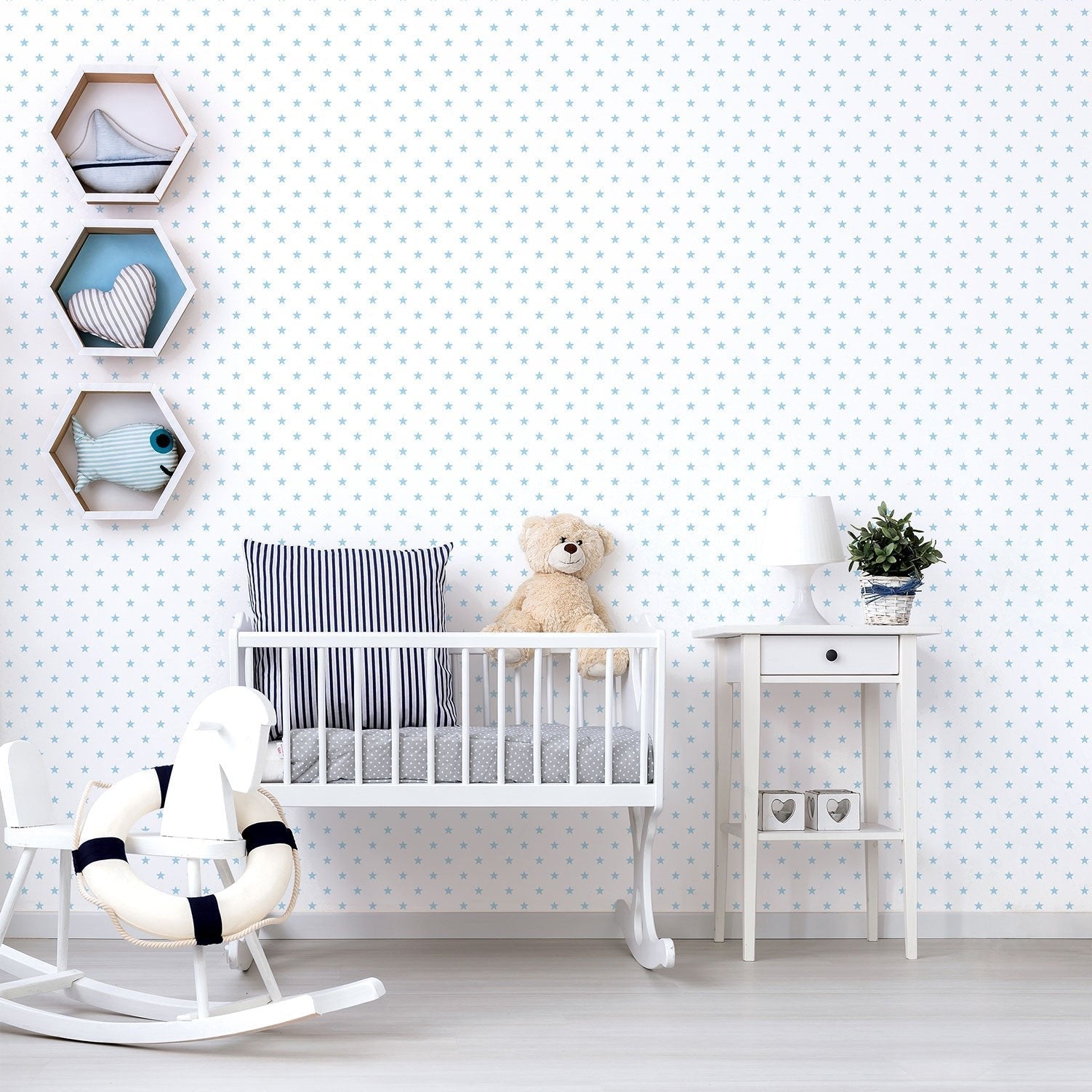 Just 4 Kids 2 Stars Wallpaper - Blue / White - Galerie - G56550 - Premier Wallcovering