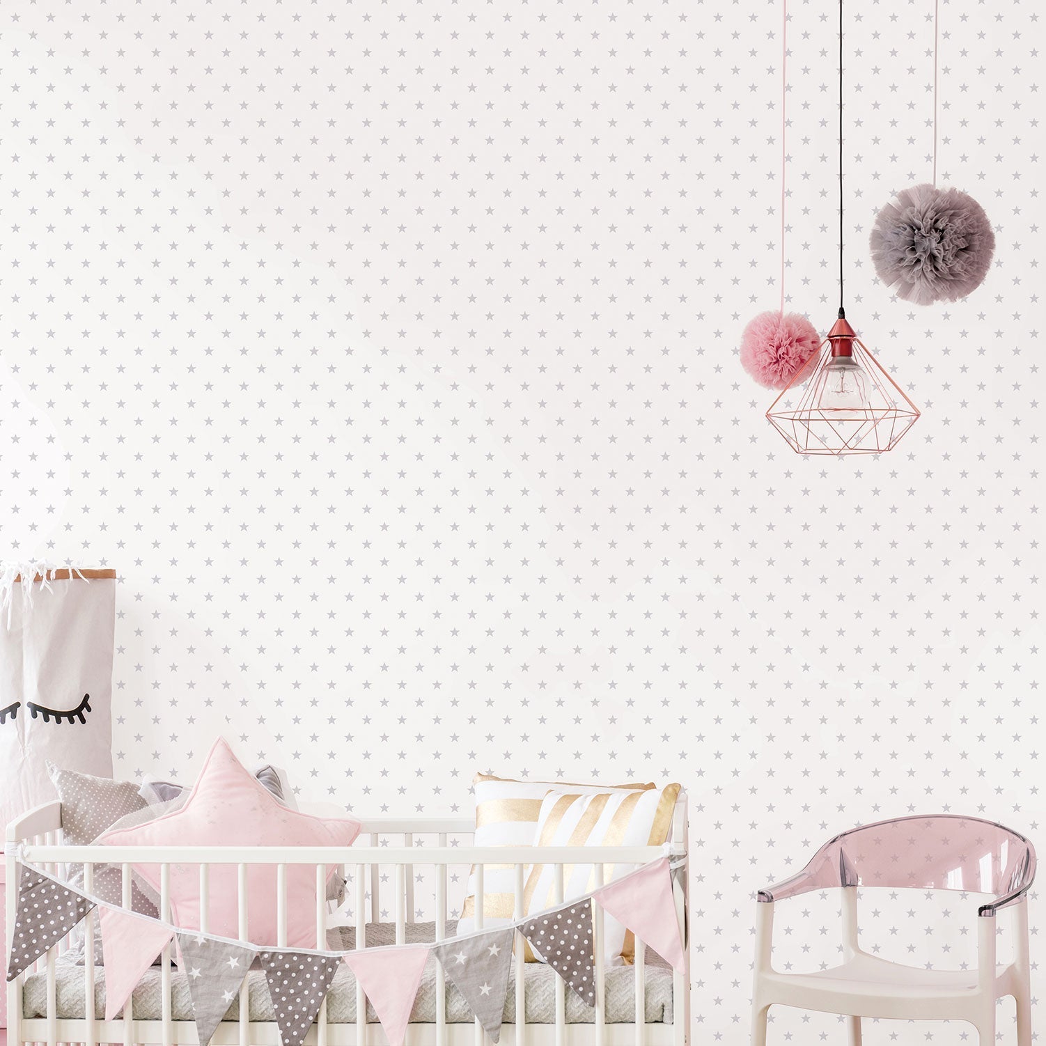 Just 4 Kids 2 Stars Wallpaper - Light Grey / White - Galerie - G56551 - Premier Wallcovering