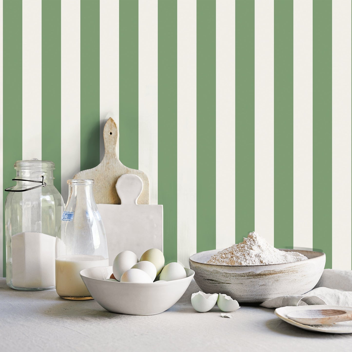 Just Kitchens Awning Stripe Wallpaper - Green - Galerie - G45401 - Premier Wallcovering