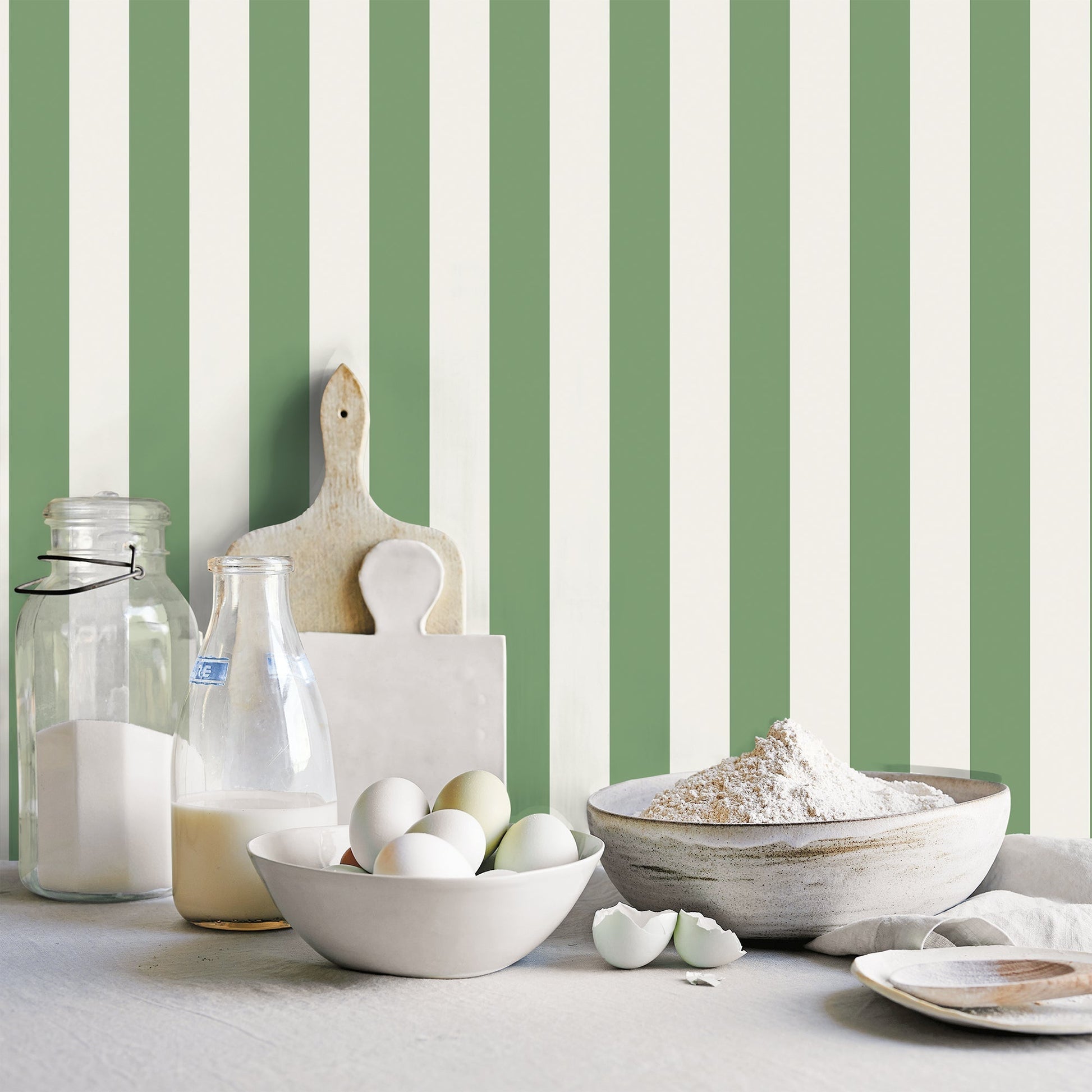 Just Kitchens Awning Stripe Wallpaper - Green - Galerie - G45401 - Premier Wallcovering