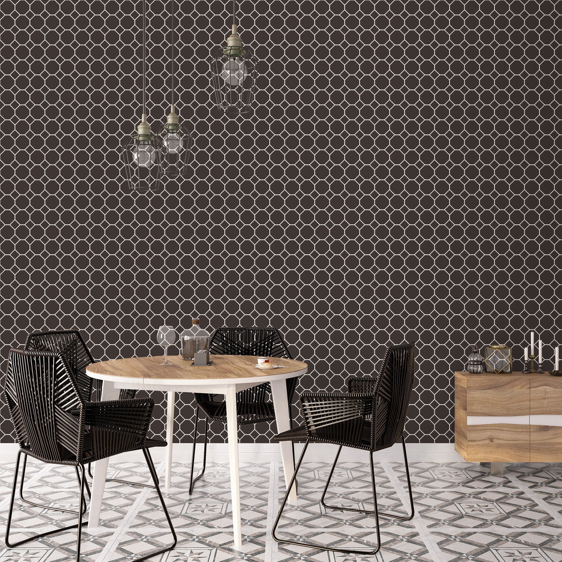 Just Kitchens Bee Hive Wallpaper - Black / White - Galerie - G45404 - Premier Wallcovering