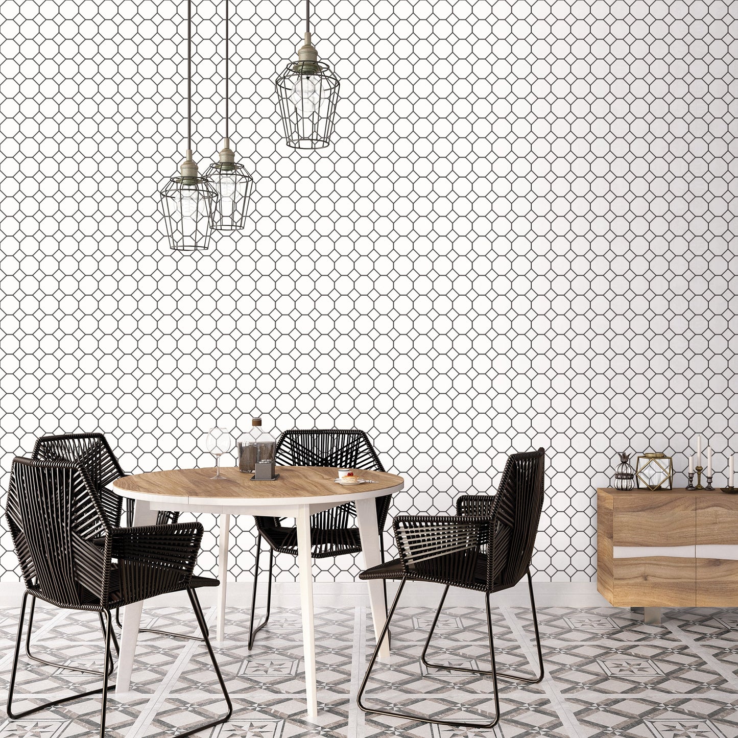 Just Kitchens Bee Hive Wallpaper - White / Black - Galerie - G45405 - Premier Wallcovering