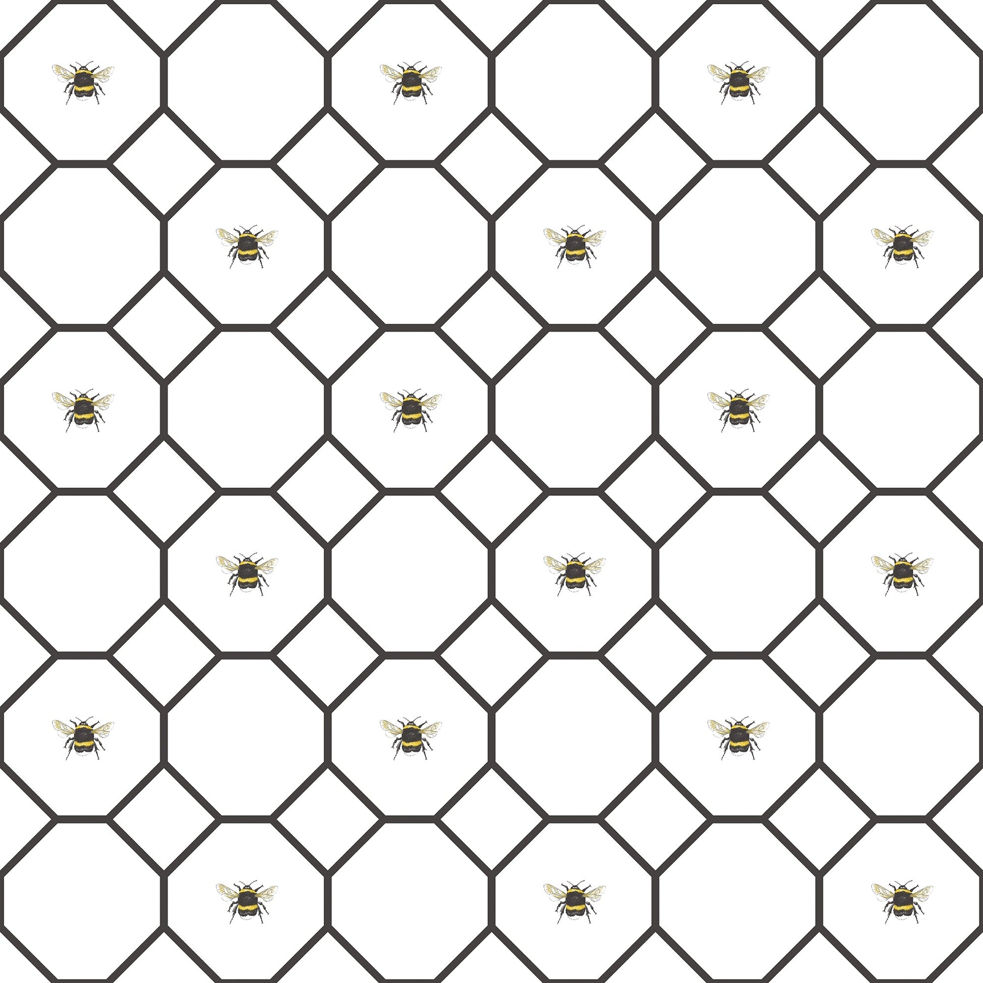 Just Kitchens Bee Hive With Bees Wallpaper - White / Black - Galerie - G45406 - Premier Wallcovering
