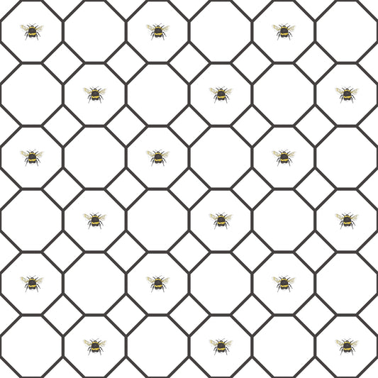 Just Kitchens Bee Hive With Bees Wallpaper - White / Black - Galerie - G45406 - Premier Wallcovering