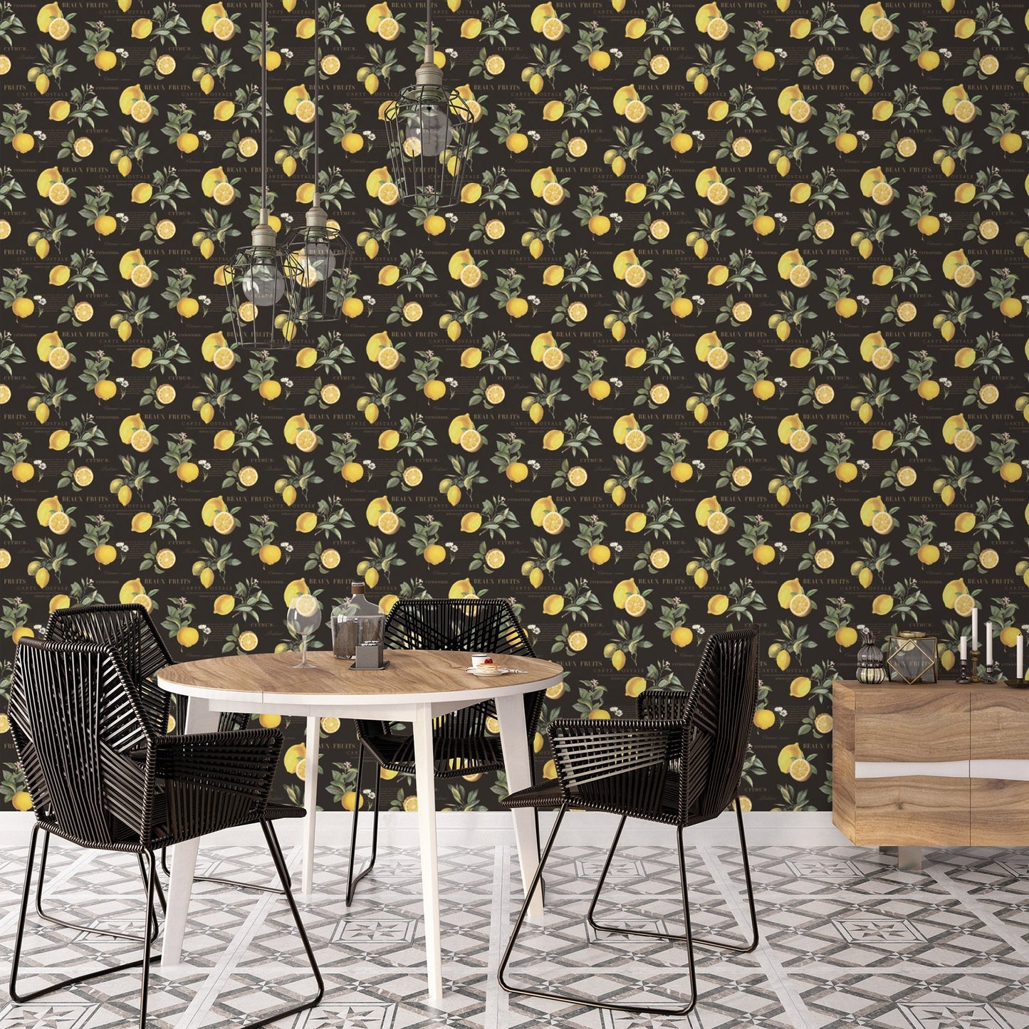 Just Kitchens Citron Botanical Wallpaper - Black / Yellow - Galerie - G45411 - Premier Wallcovering
