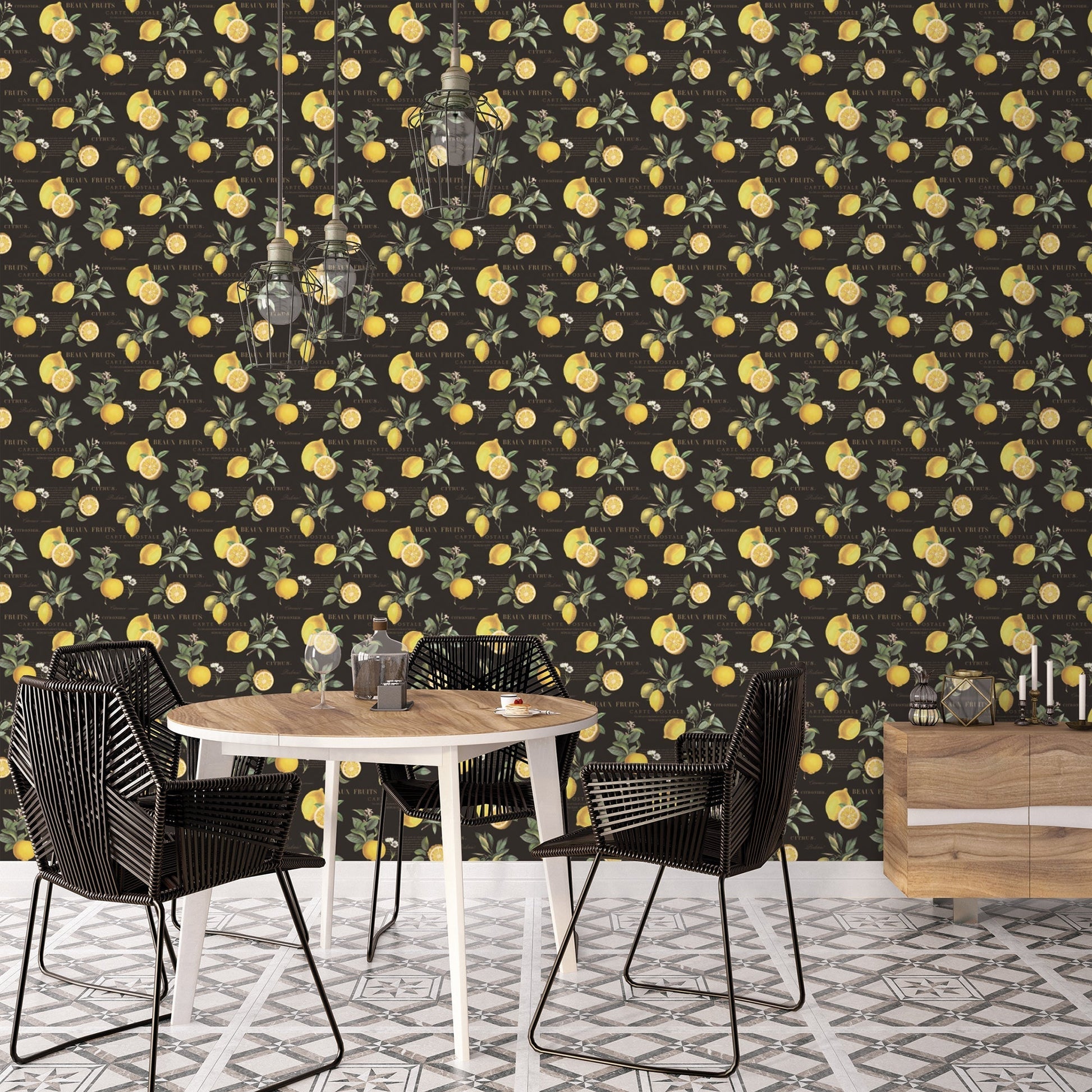 Just Kitchens Citron Botanical Wallpaper - Black / Yellow - Galerie - G45411 - Premier Wallcovering