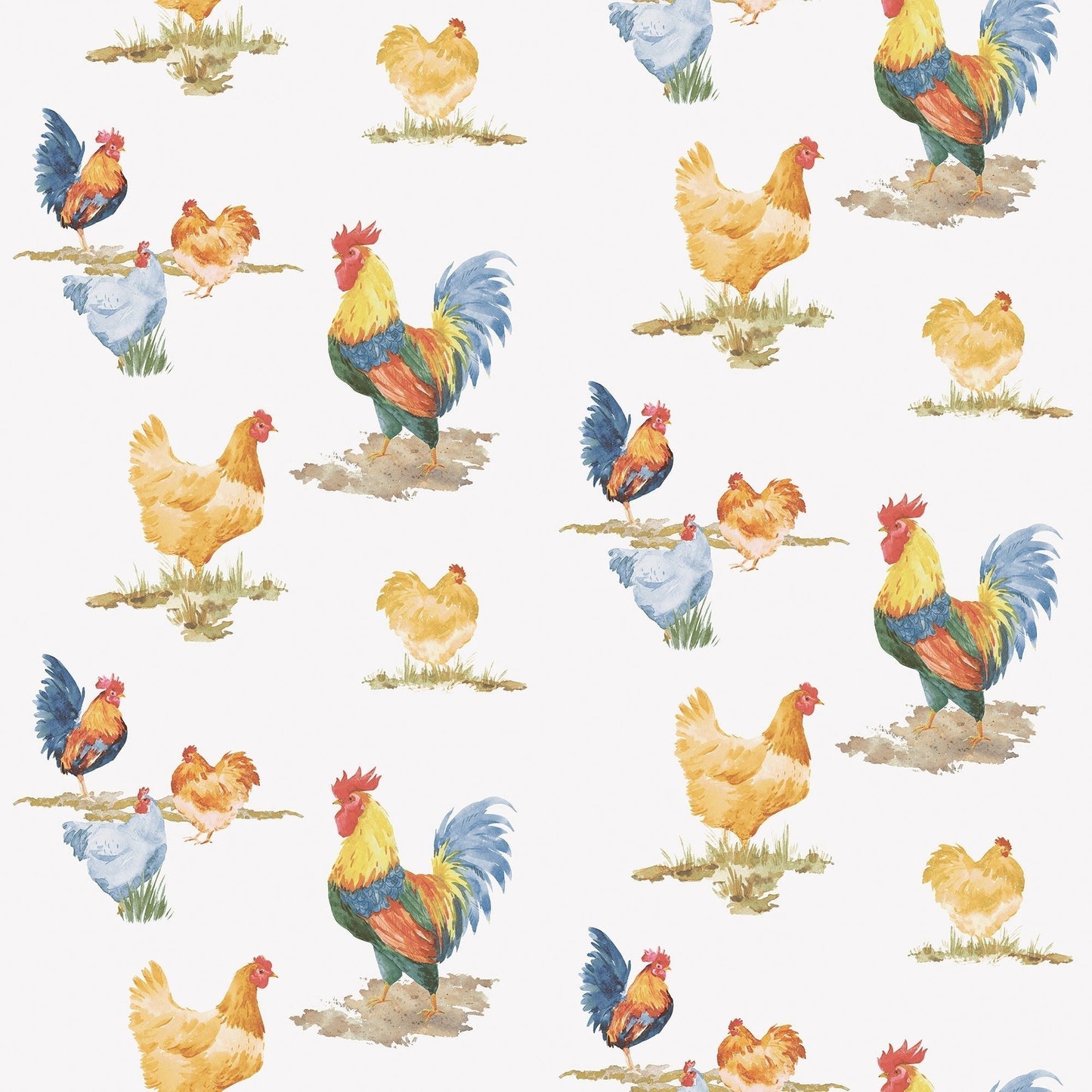 Just Kitchens Free Range Wallpaper - Blue / Yellow / Red - Galerie - G45416 - Premier Wallcovering
