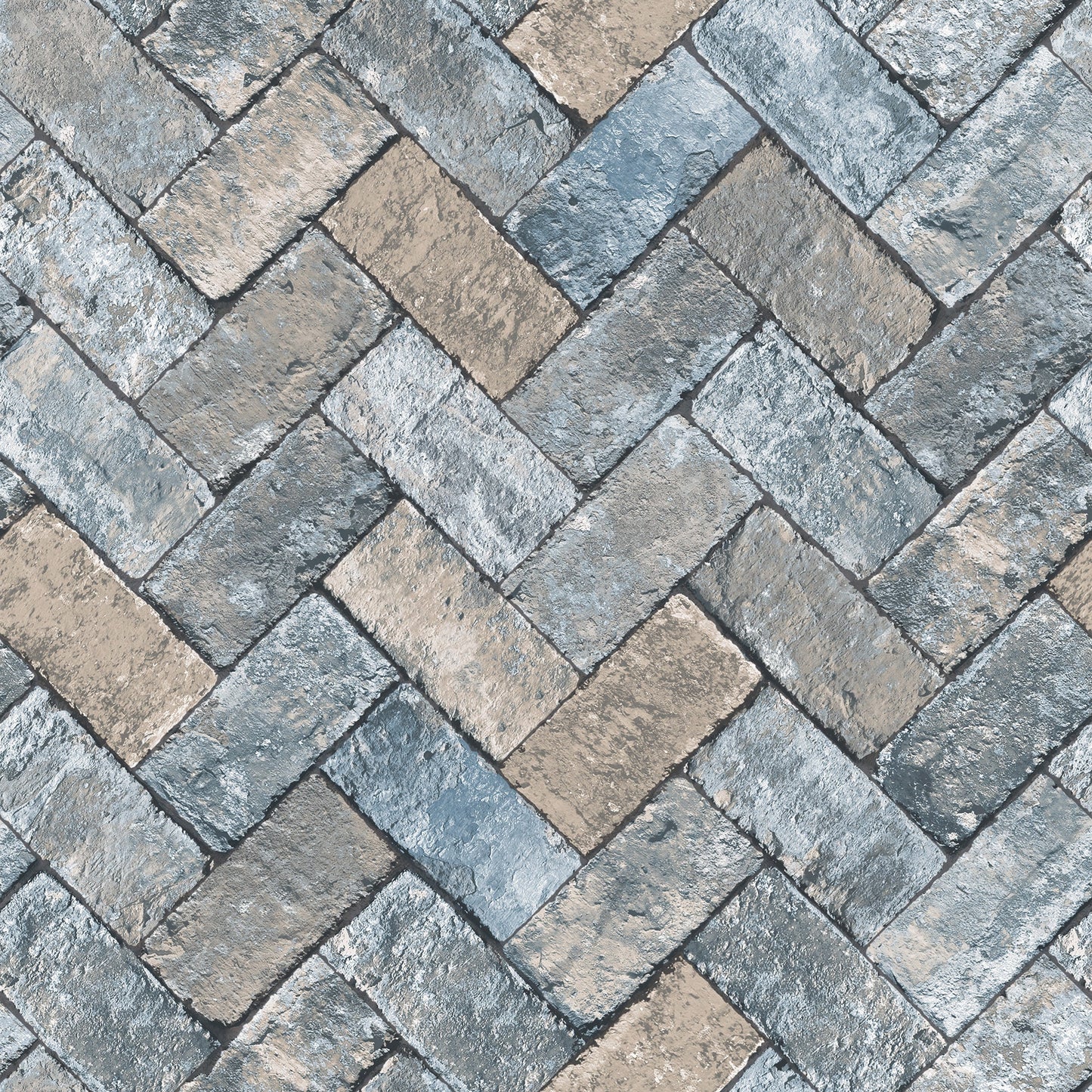 Just Kitchens Herringbone Brick Wallpaper - Blues / Taupe - Galerie - G45425 - Premier Wallcovering