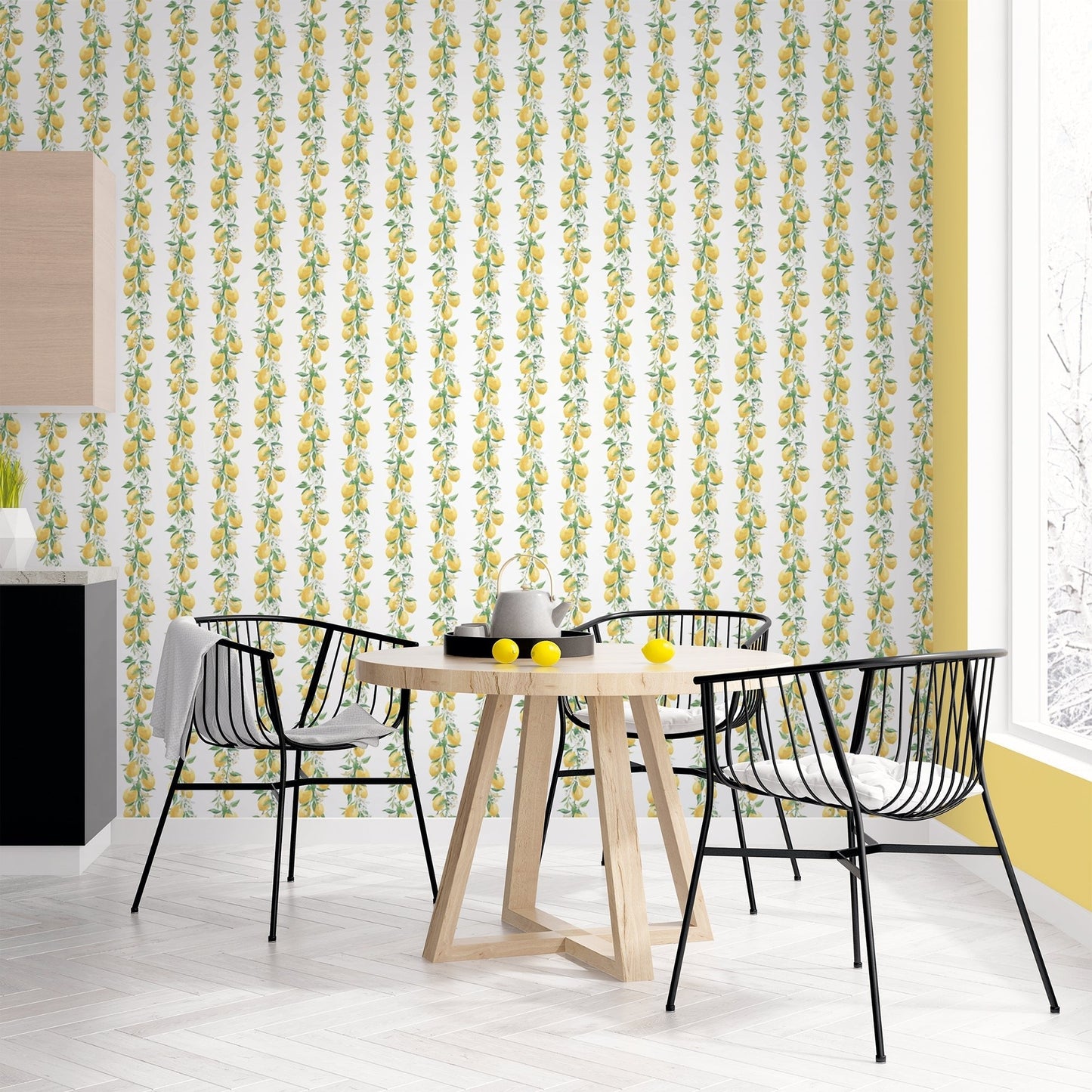 Just Kitchens Lemon Stripe Wallpaper - Yellow / White / Green - Galerie - G45441 - Premier Wallcovering