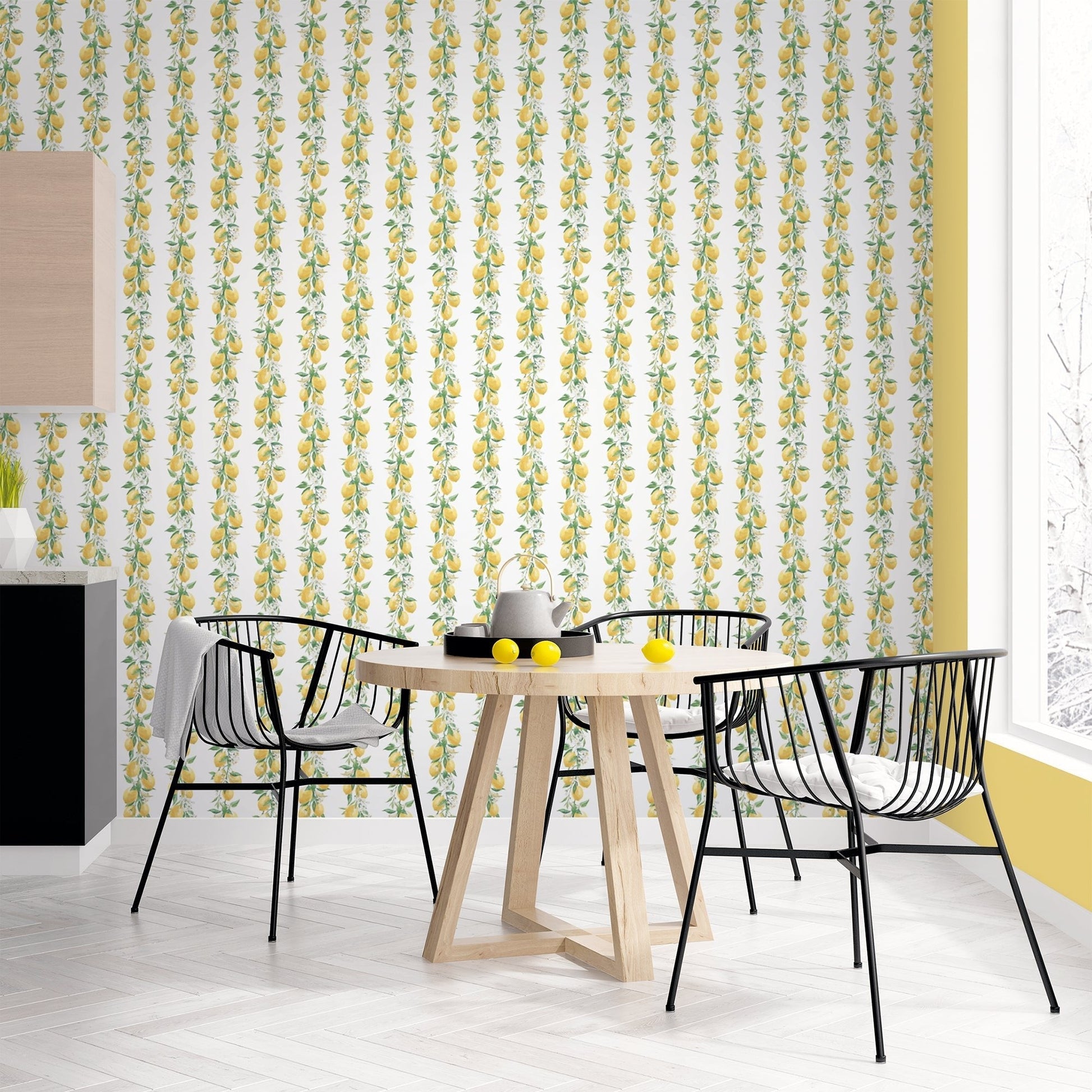 Just Kitchens Lemon Stripe Wallpaper - Yellow / White / Green - Galerie - G45441 - Premier Wallcovering