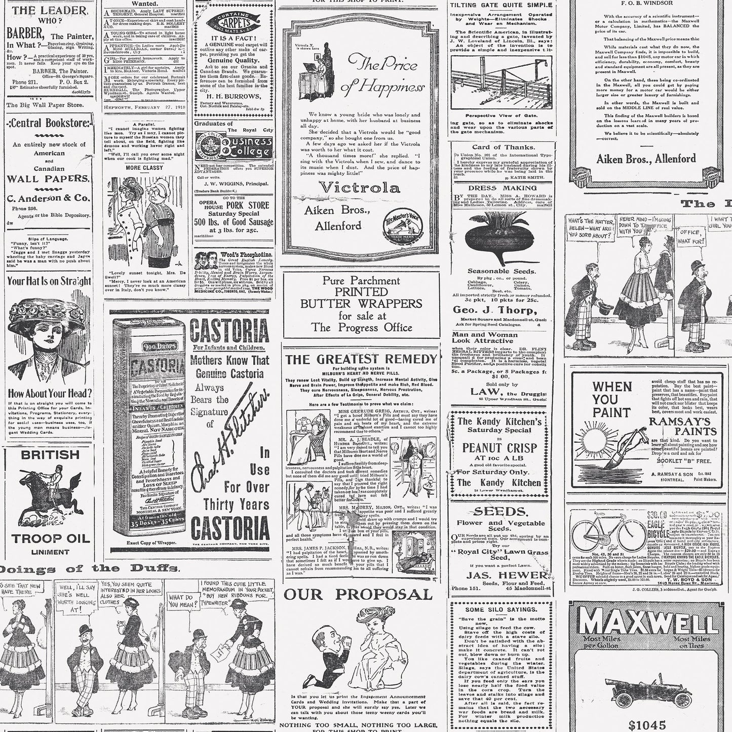 Just Kitchens Newspaper Wallpaper - Black / White - Galerie - G45449 - Premier Wallcovering