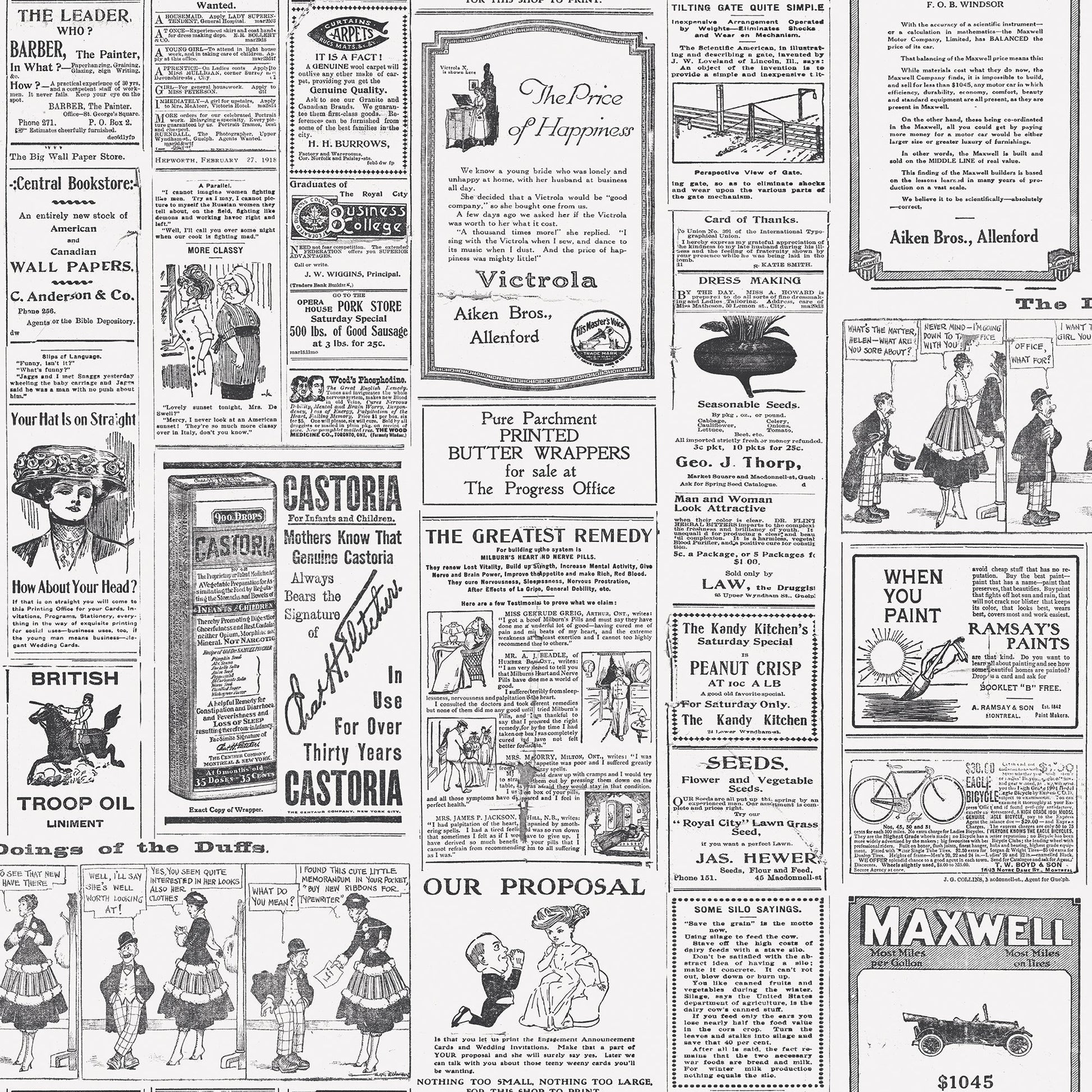Just Kitchens Newspaper Wallpaper - Black / White - Galerie - G45449 - Premier Wallcovering