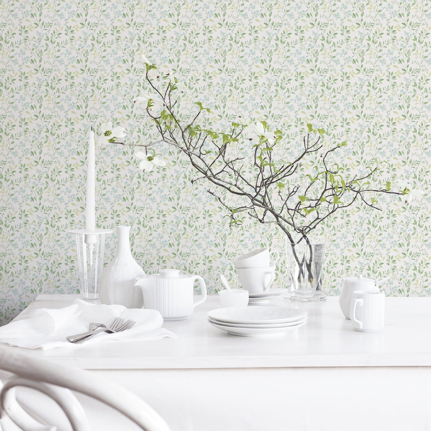 Just Kitchens Spring Leaf Trail Wallpaper - Green / Blue - Galerie - G45457 - Premier Wallcovering