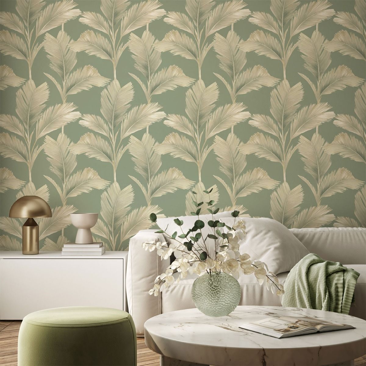 Kailani Leaf Wallpaper - Sage Green - Belgravia - 59120 - Premier Wallcovering