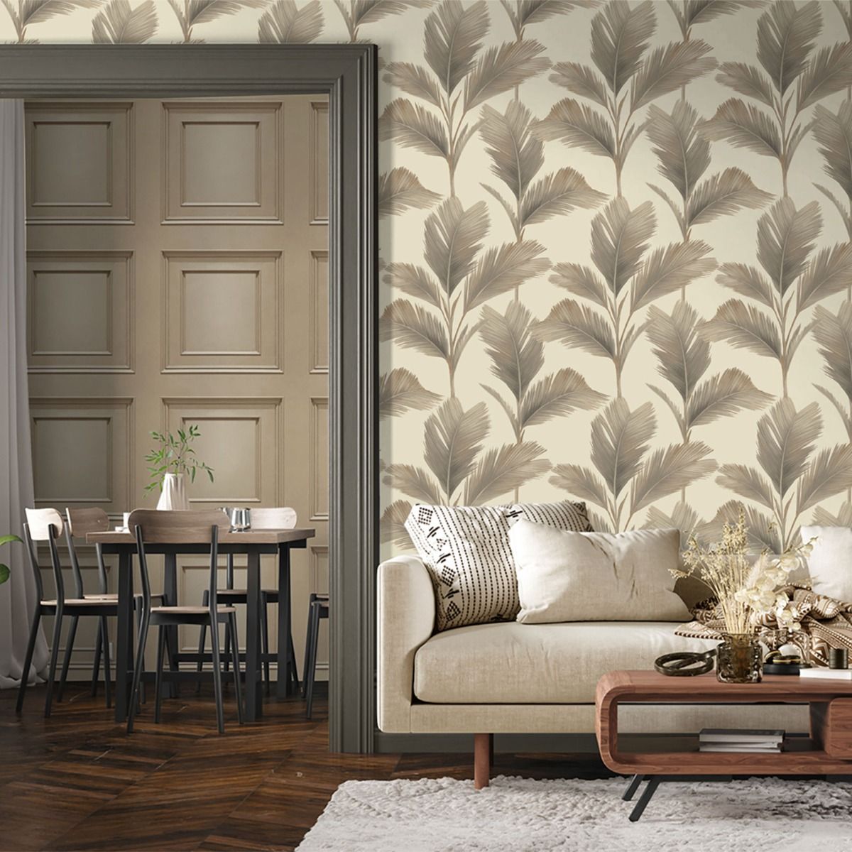 Kailani Leaf Wallpaper - Cream / Beige - Belgravia - 59121 - Premier Wallcovering
