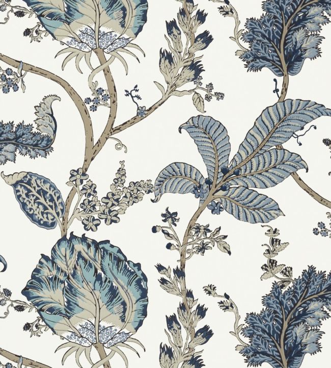 Kalamkari Vine Wallpaper - Blue and White - AT78738 - Anna French - Premier Wallcovering