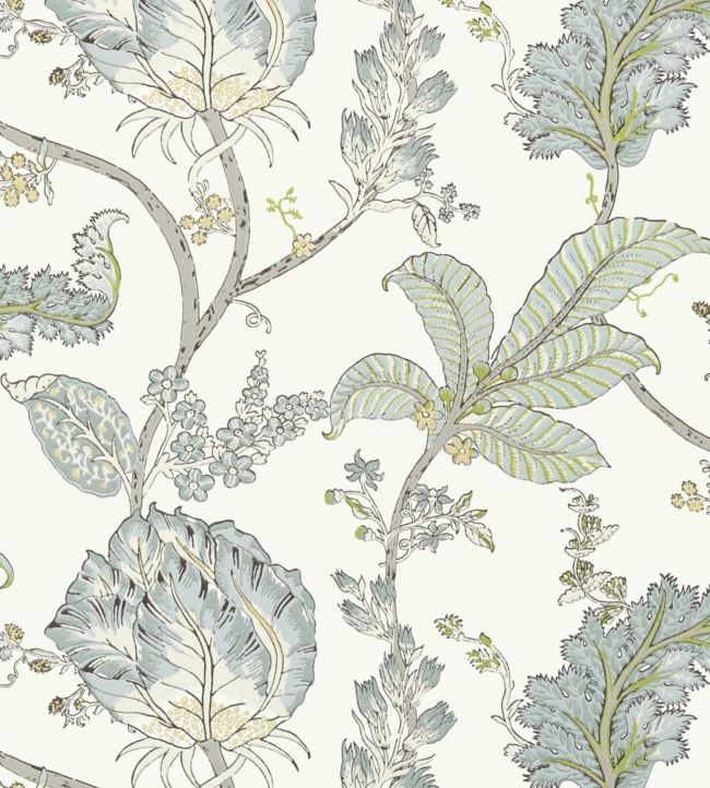 Kalamkari Vine Wallpaper - Yellow and Aqua - AT78740 - Anna French - Premier Wallcovering