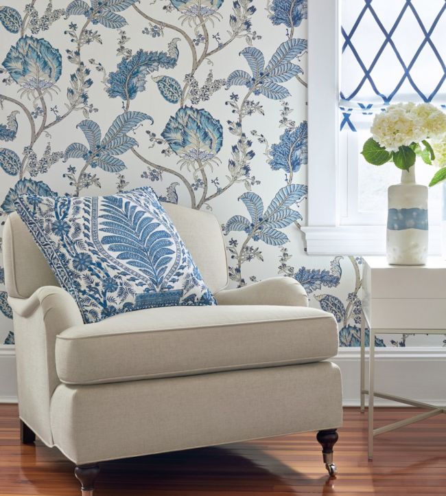 Kalamkari Vine Wallpaper - Robin's Egg - AT78737 - Anna French - Premier Wallcovering