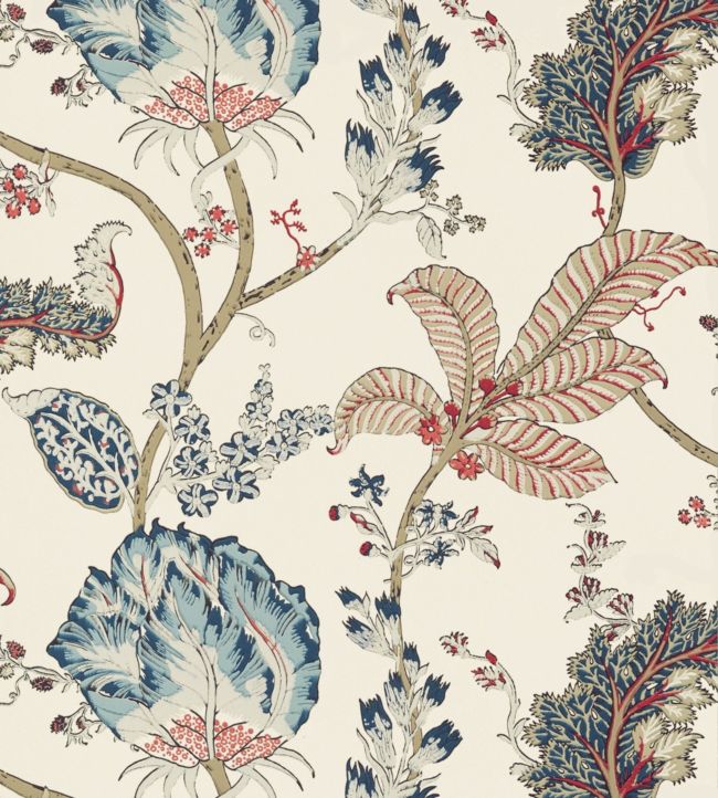Kalamkari Vine Wallpaper - Blue and Red - AT78742 - Anna French - Premier Wallcovering