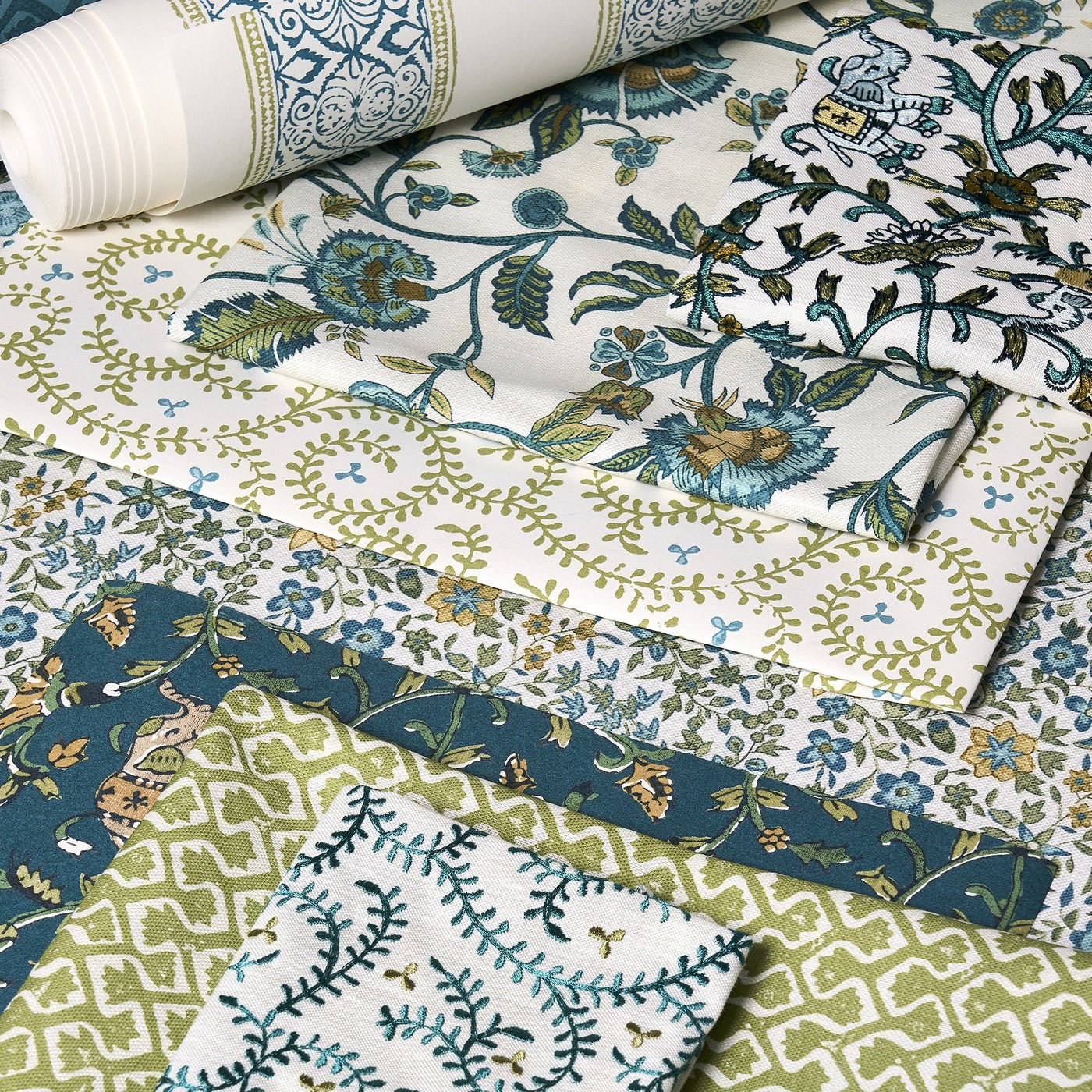 Kalamkari Wallpaper - Teal - Clarke & Clarke - W0237/04 - Premier Wallcovering