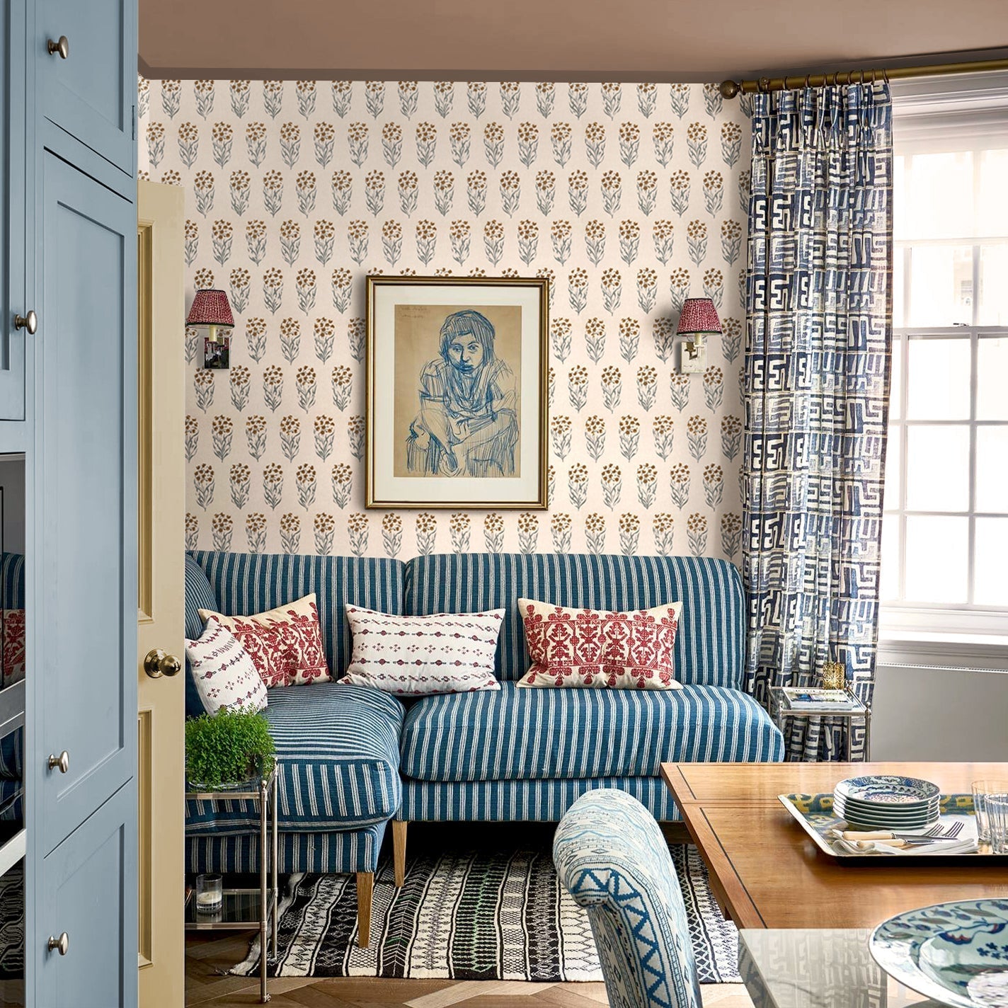 Kalindi Wallpaper - Blue Yellow - Penny Morrison - KALINDI-BY - Premier Wallcovering