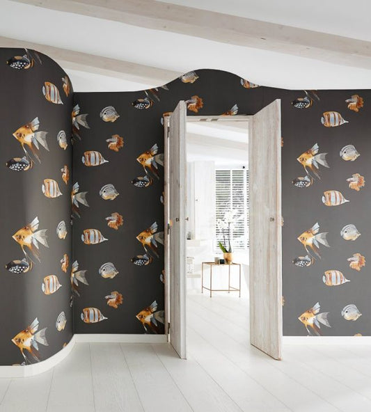 Kamanu Wallpaper - Graphite/Mustard - HANZ111646 - Harlequin - Premier Wallcovering