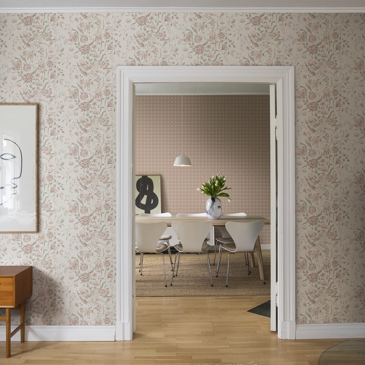 Karins bukett Wallpaper - Powder Pink - Sandberg - S10164 - Premier Wallcovering