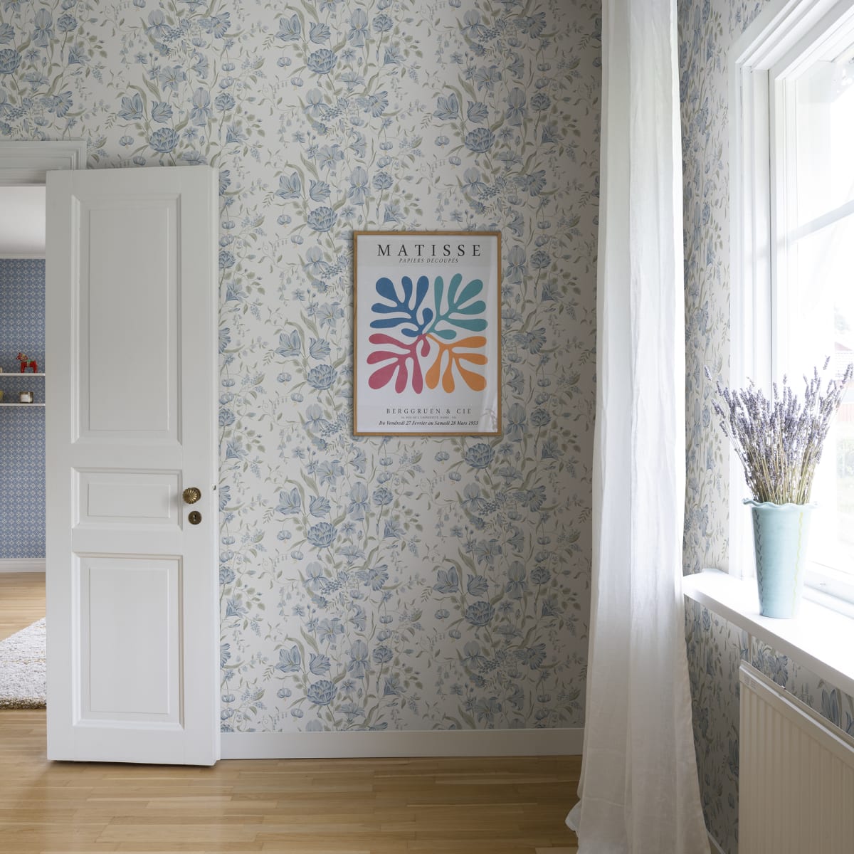 Karins bukett Wallpaper - Sky Blue - Sandberg - S10162 - Premier Wallcovering