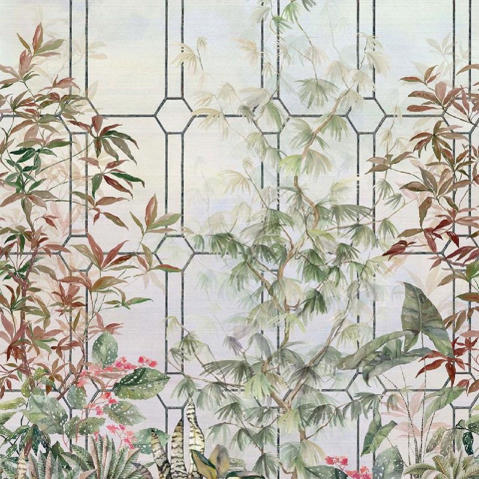 Katsura Wallpaper - Olive/Coral/Charcoal - Osborne & Little - W7611-01 - Premier Wallcovering