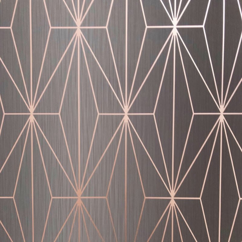 Kayla Geometric Gold Foil Metallic Wallpaper - Charcoal/Rose - Muriva - 703015 - Premier Wallcovering