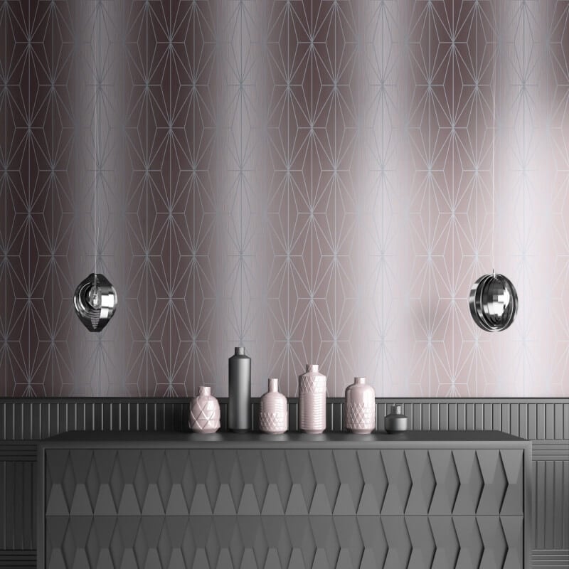 Kayla Geometric Gold Foil Metallic Wallpaper - Blush/Silver - Muriva - 703012 - Premier Wallcovering