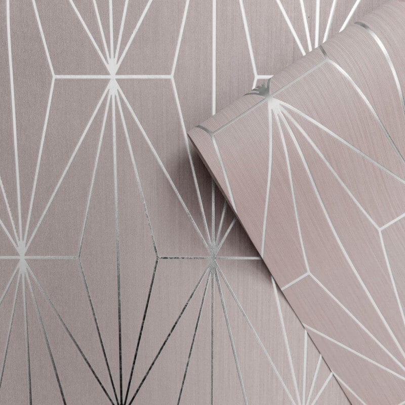 Kayla Geometric Gold Foil Metallic Wallpaper - Blush/Silver - Muriva - 703012 - Premier Wallcovering