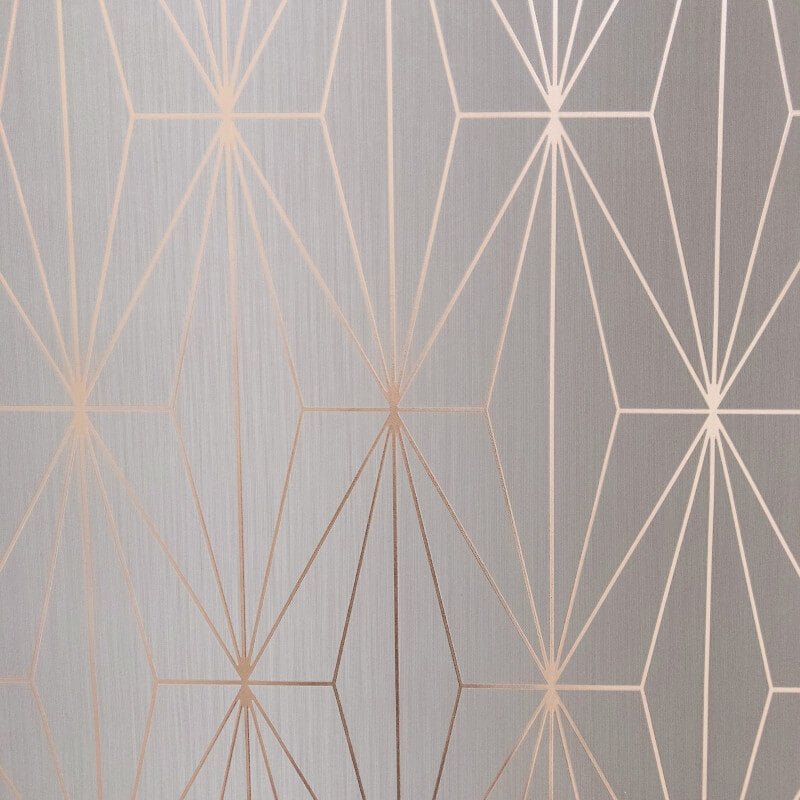 Kayla Geometric Gold Foil Metallic Wallpaper - Grey/Rose - Muriva - 703013 - Premier Wallcovering