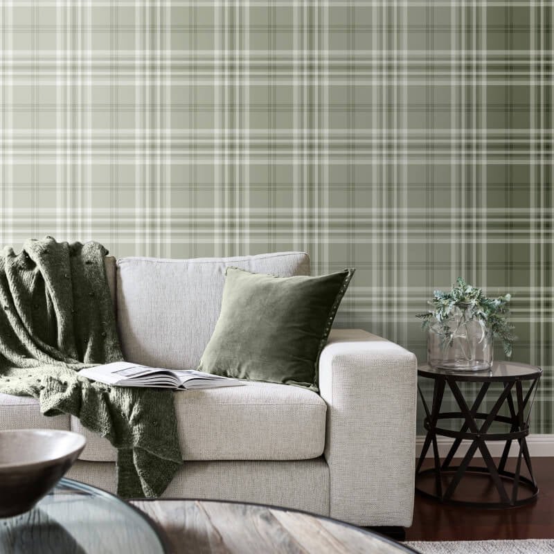 Kelso Check Wallpaper - Sage - Catherine Lansfield - 165526 - Premier Wallcovering