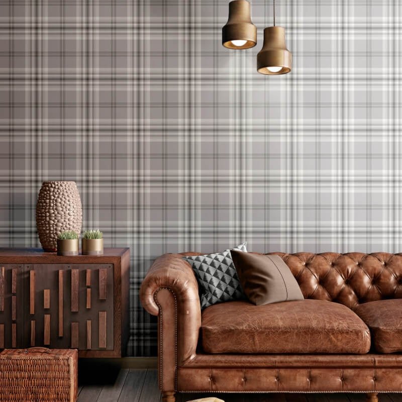 Kelso Check Wallpaper - Light Grey - Catherine Lansfield - 165521 - Premier Wallcovering
