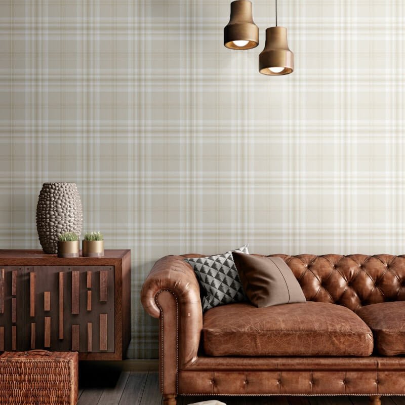 Kelso Check Wallpaper - Cream - Catherine Lansfield - 165525 - Premier Wallcovering