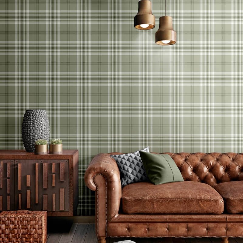 Kelso Check Wallpaper - Sage - Catherine Lansfield - 165526 - Premier Wallcovering