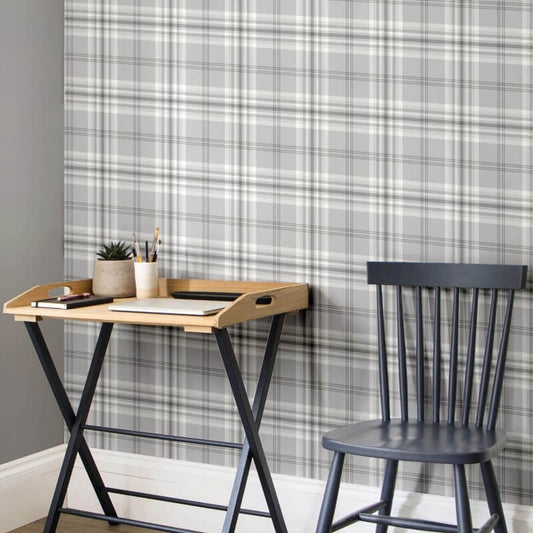 Kelso Check Wallpaper - Light Grey - Catherine Lansfield - 165521 - Premier Wallcovering