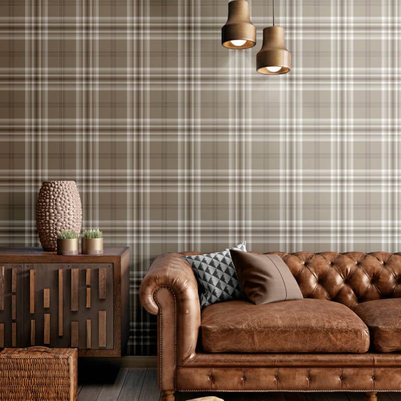 Kelso Check Wallpaper - Mushroom - Catherine Lansfield - 165522 - Premier Wallcovering
