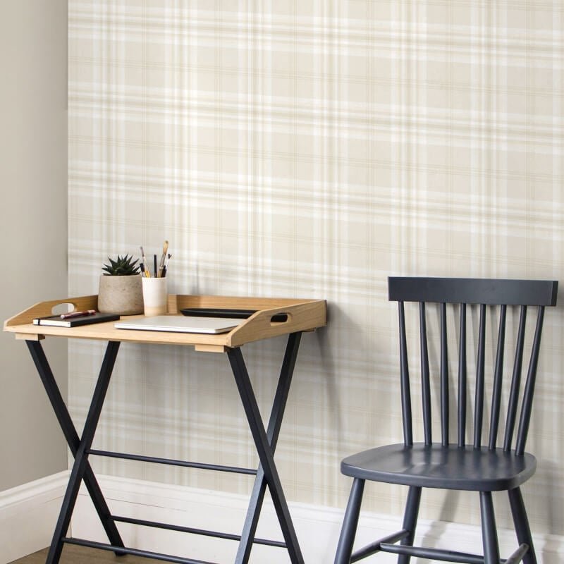 Kelso Check Wallpaper - Cream - Catherine Lansfield - 165525 - Premier Wallcovering