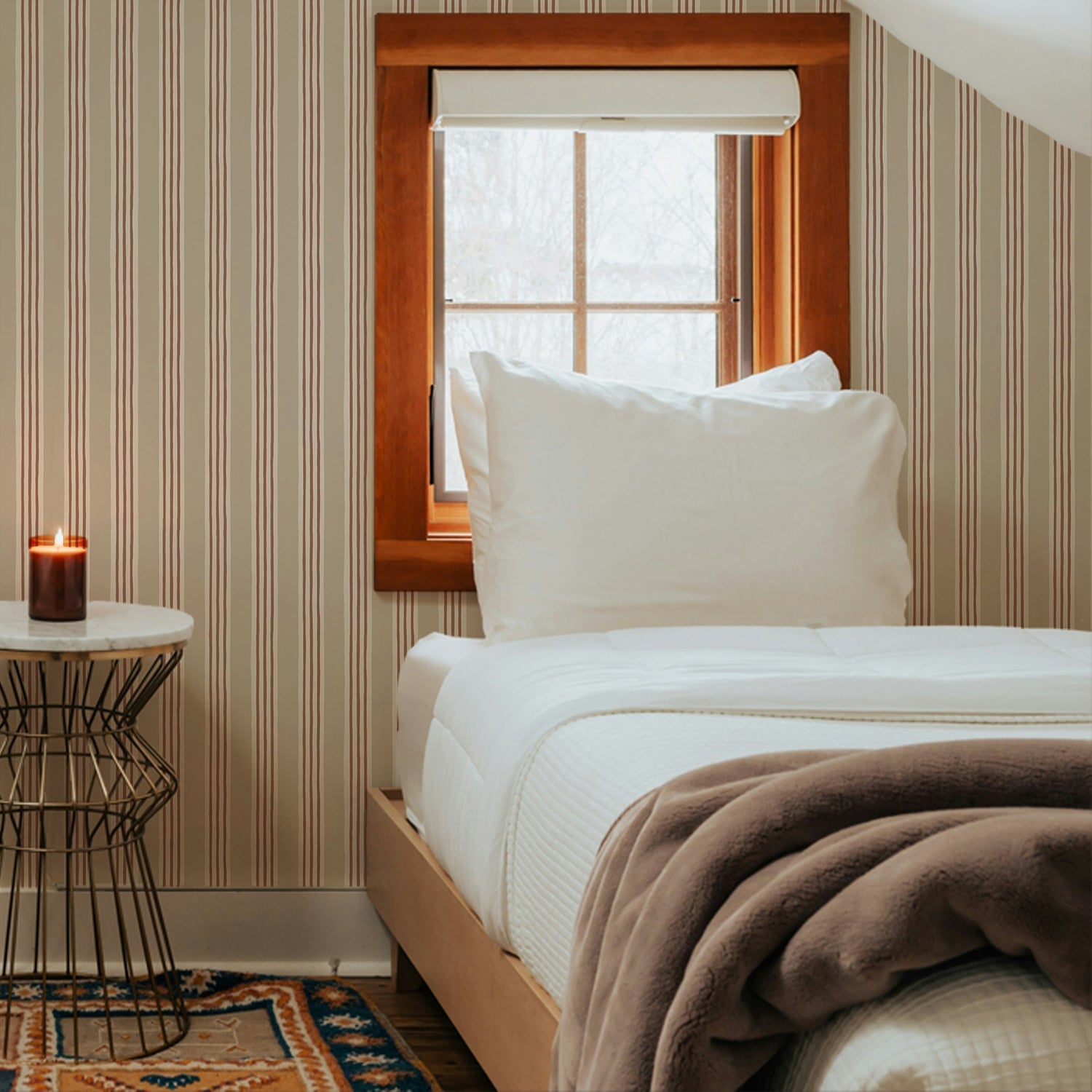 Kemble Stripe Wallpaper - Hibernacle, Cromwell Stone and Saltridge - Josephine Munsey - KEM-060-027-035 - Premier Wallcovering