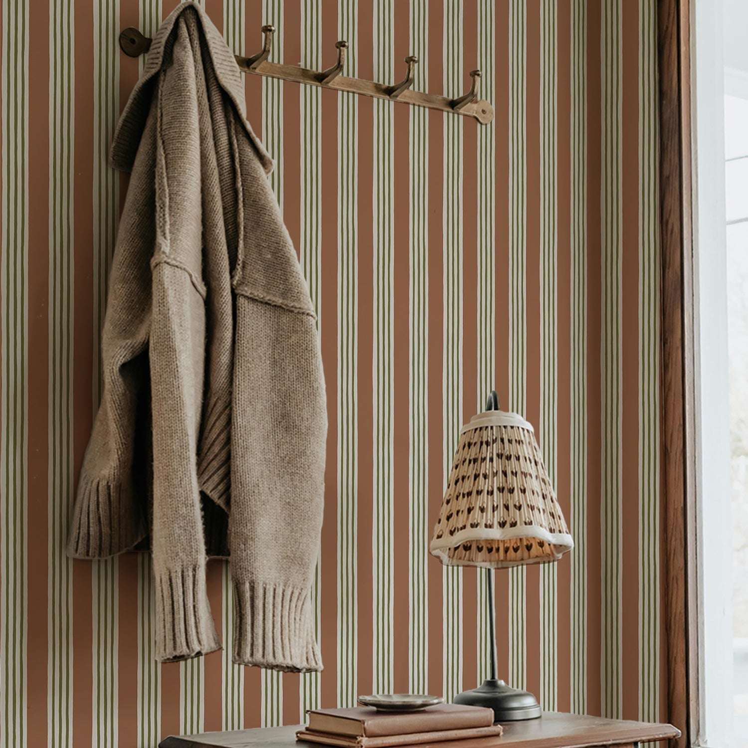Kemble Stripe Wallpaper - Trixie, Sunday Clay and Quartz - Josephine Munsey - KEM-032-055-056 - Premier Wallcovering