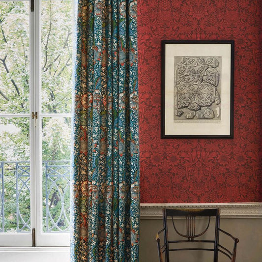 Kennet Fabric - Olive/Turquoise - Morris & Co - 226856 - Premier Wallcovering