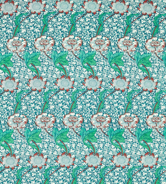 Kennet Fabric - Olive/Turquoise - Morris & Co - 226856 - Premier Wallcovering