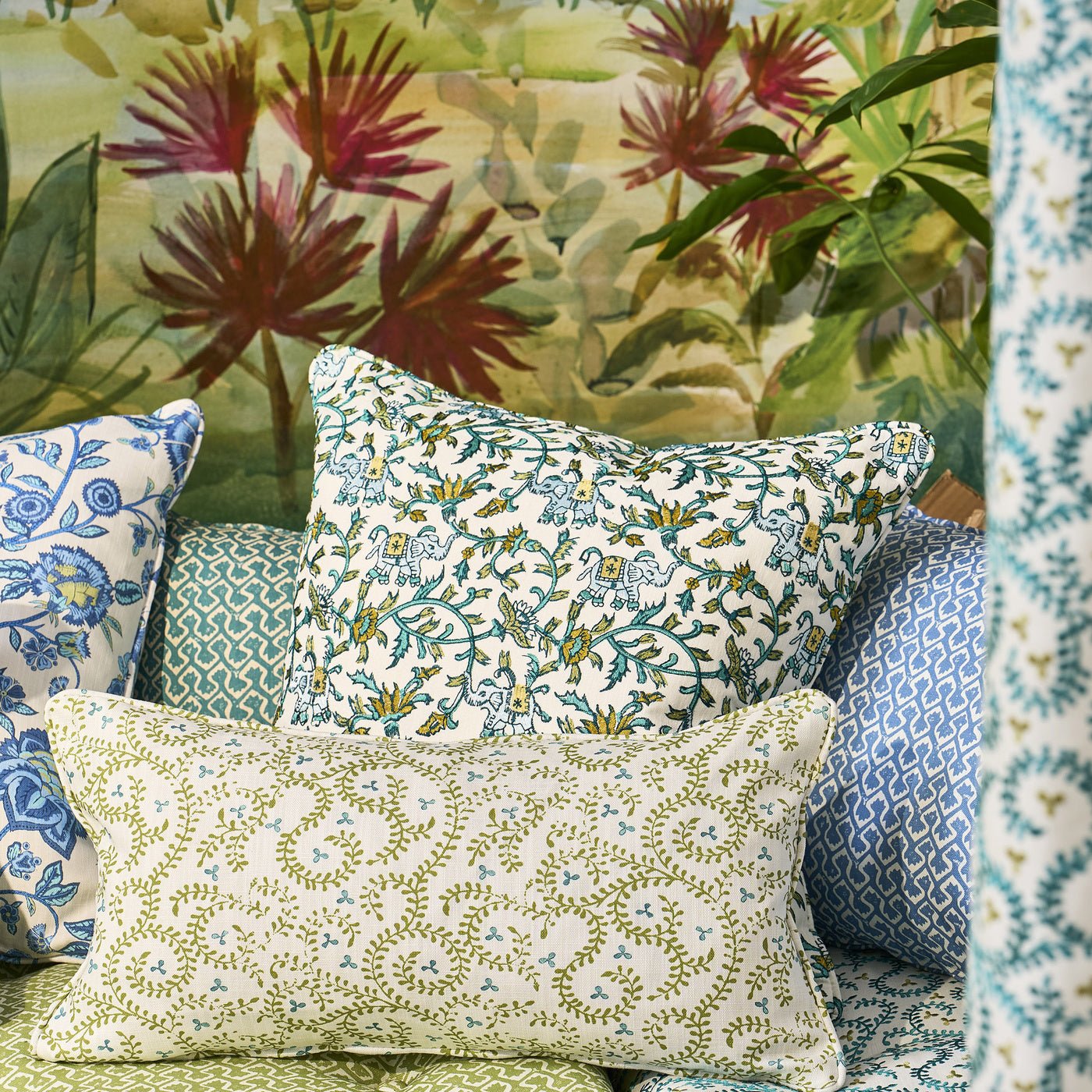 Kerala Mural Wallpaper - Teal - Clarke & Clarke - W0239/01 - Premier Wallcovering