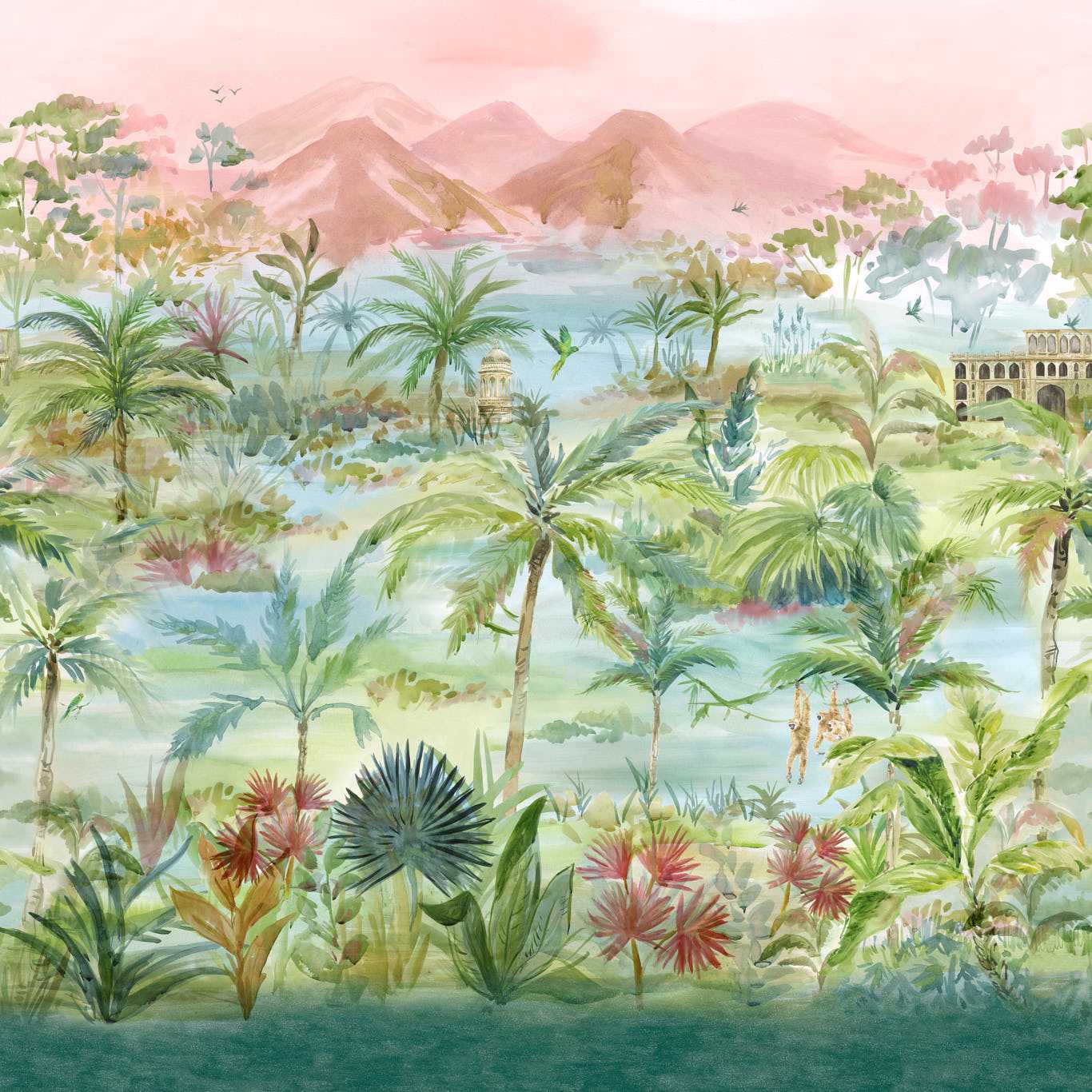 Kerala Mural Wallpaper - Teal - Clarke & Clarke - W0239/01 - Premier Wallcovering