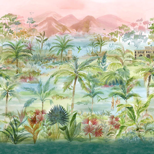 Kerala Mural Wallpaper - Teal - Clarke & Clarke - W0239/01 - Premier Wallcovering