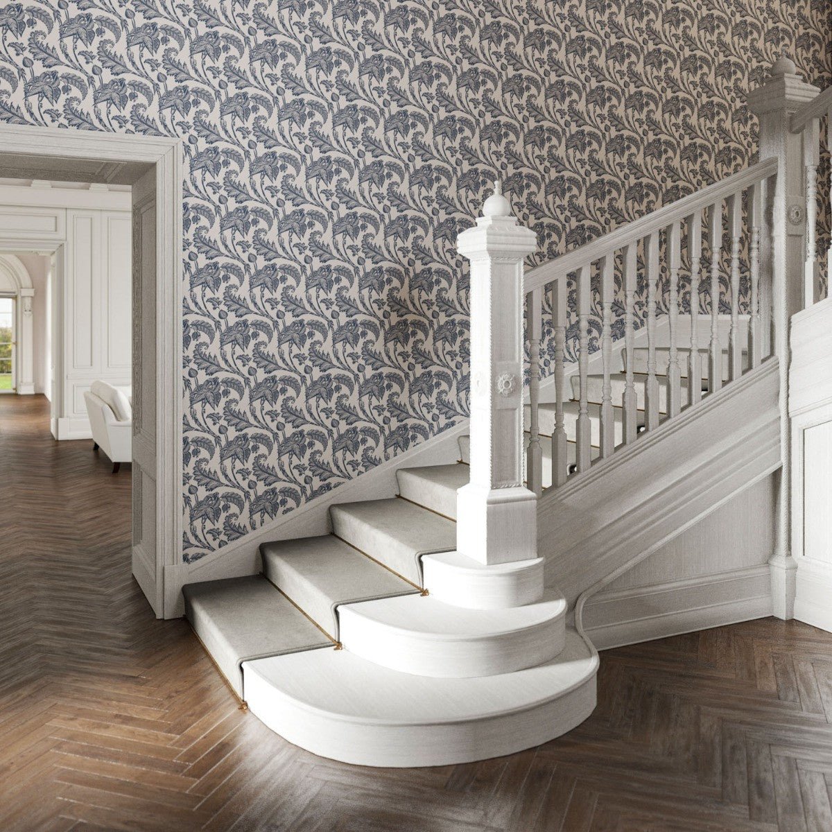 Kew Wallpaper - Navy - Warner House - Premier Wallcovering