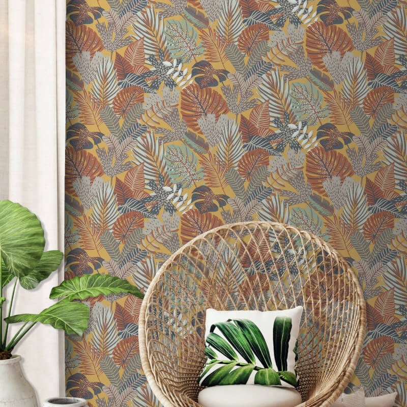 Khasi Jungle Wallpaper - Ochre Multi - Muriva - M36902 - Premier Wallcovering