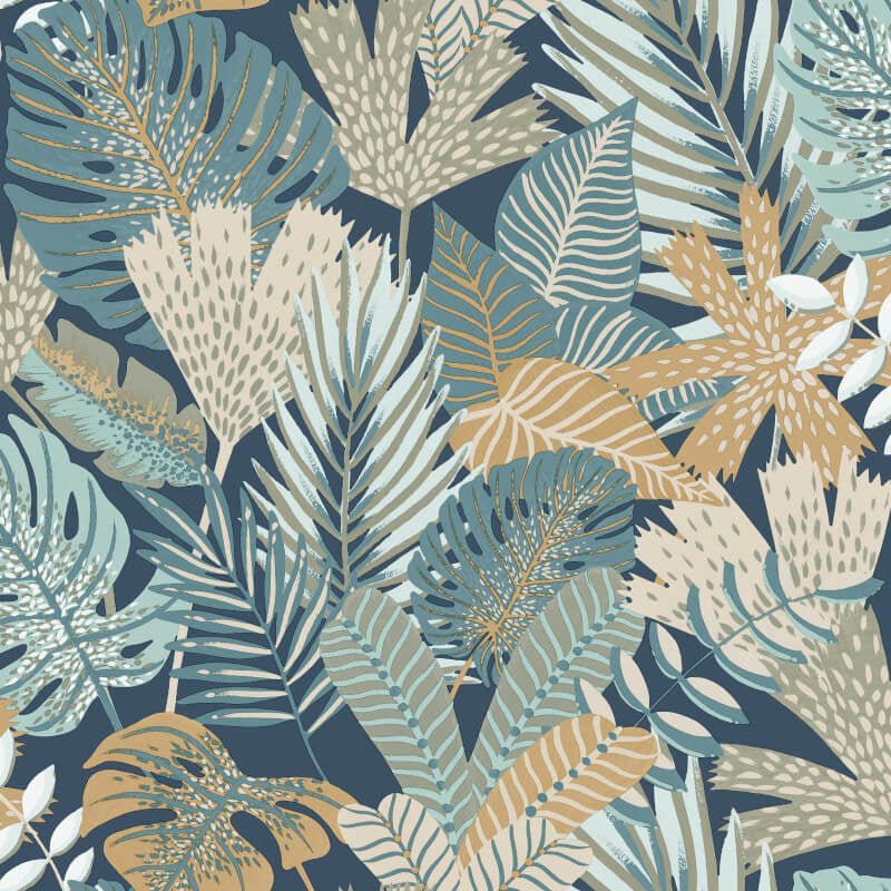 Khasi Jungle Wallpaper - Blue Multi - Muriva - M36901 - Premier Wallcovering